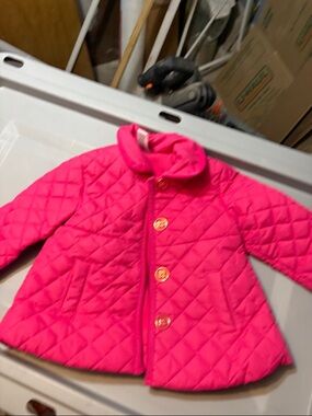 Little Me Hot Pink Quilted Coat with Gold Buttons